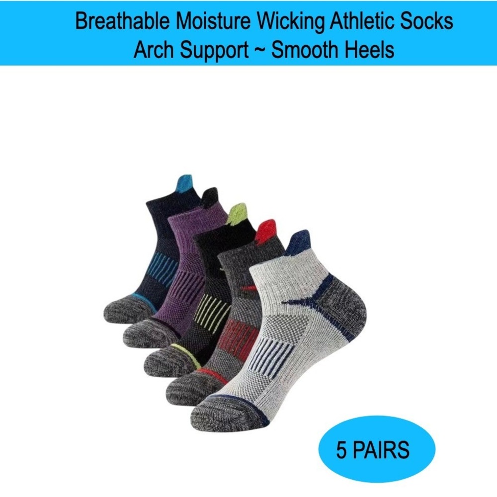 Casual Athletic Unisex Gray Tab Socks 5 PAIRS Tab Low Cut Moisture Wicking NEW